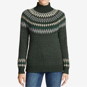 Eddie Bauer Arctic Fair Isle Sweater Green Women Size Large